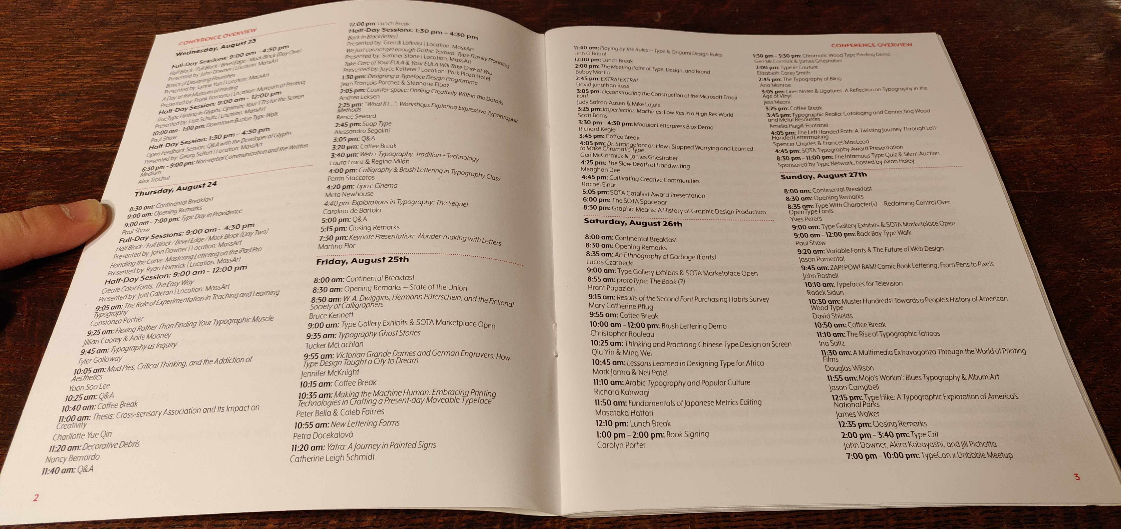 photo of a full page spread from the printed program